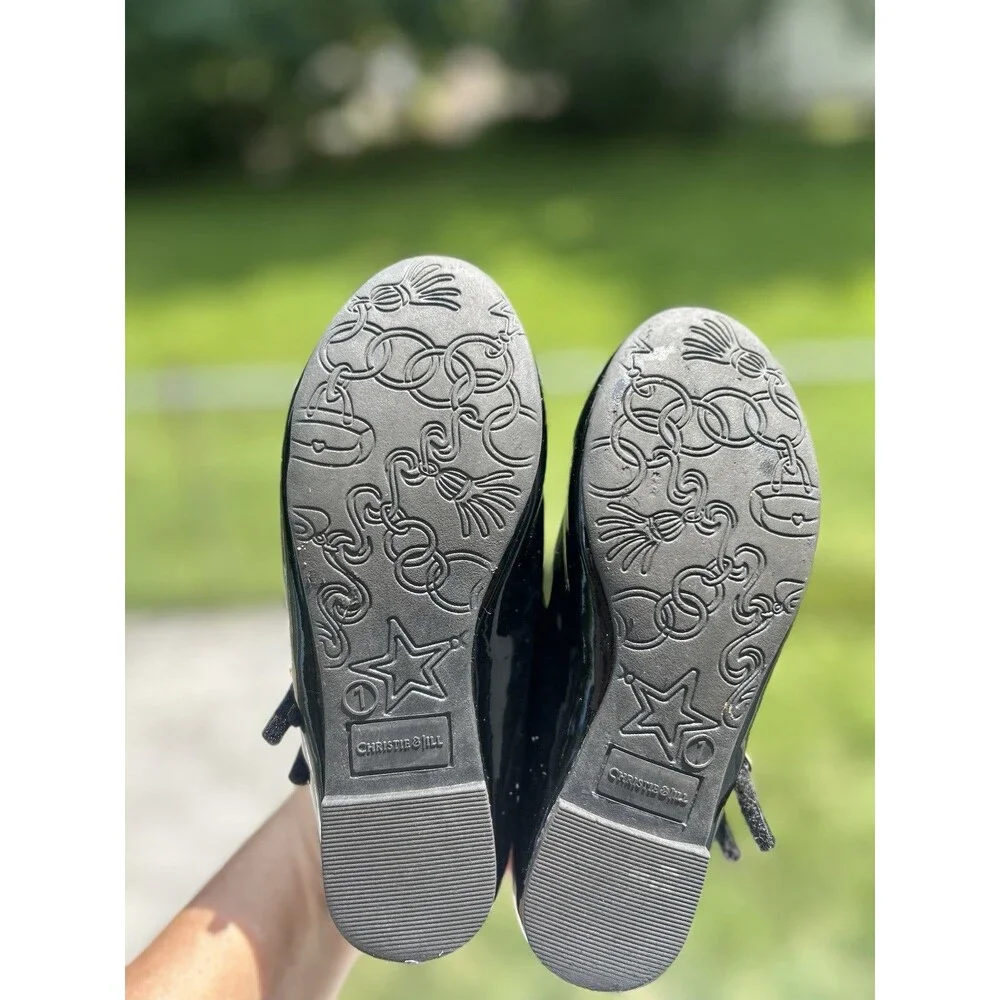 Christie & Jill Girls Black Patent Mary Jane Shoes Size 1 Double Strap